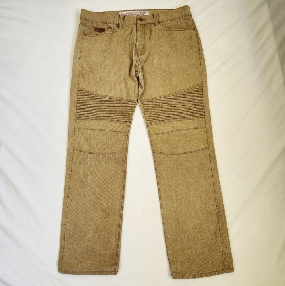 3/$15 Winchester tan jeans moto style size 38